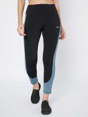 Waylene Black and Airforce Blue Fitness Tights with High Waist