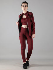 Waylene Wine Tracksuit for Women, front view showing crop top and leggings.