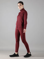 Waylene Wine Tracksuit for Women, side view highlighting fit and style.