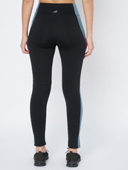 Back View of Waylene Black High-Waist Sports Leggings with Blue Side Accents