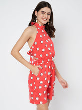 Waylene Red Polka Dot Jumpsuit with Halter Neckline and Side Pockets