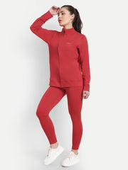 Waylene Women's Red Tracksuit with high collar and sleek design, perfect for activewear.