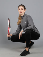 Waylene Women's Grey and Black Colorblock Tracksuit with Zippered Jacket and Tights, perfect for gym and yoga.