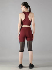 Waylene Women's Wine Color Track Suit with Capri Tights, Back View