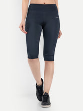 Waylene Women's Navy Blue High-Waisted Sports Capris, front view showcasing sleek design and comfortable fit.