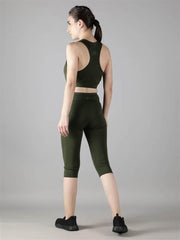 Waylene Olive Green Capri Tights, Back View with Racerback Top