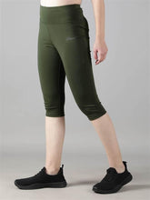 Waylene Olive Green Skinny Fit Capri Tights with High Waistband, Side View