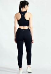 Waylene Black Sports Leggings with Racerback Top, Rear View