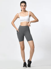 Waylene Grey Dry-Fit Gym Shorts Featuring High Waist and Side Pockets