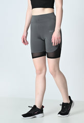 Waylene Grey Performance Shorts with Black Mesh Hem Detailing
