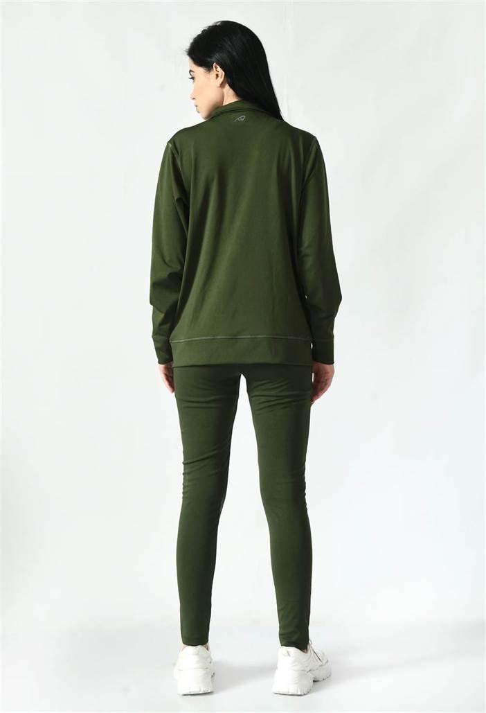 Waylene Olive Green Track Suit Back View with Full-Length Leggings