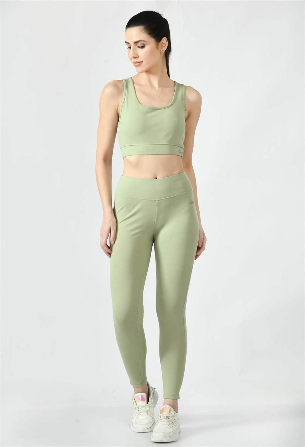Waylene Pista Green High-Waisted Workout Leggings full outfit front view