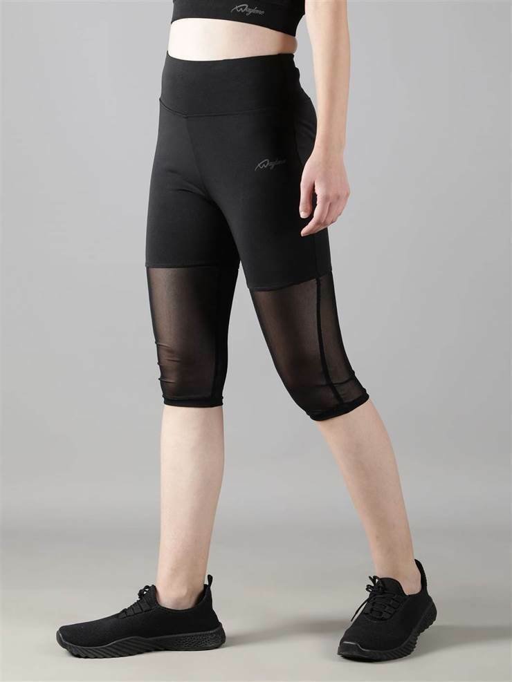 Waylene Women's Black Capri Tights, side view showing high-waist fit