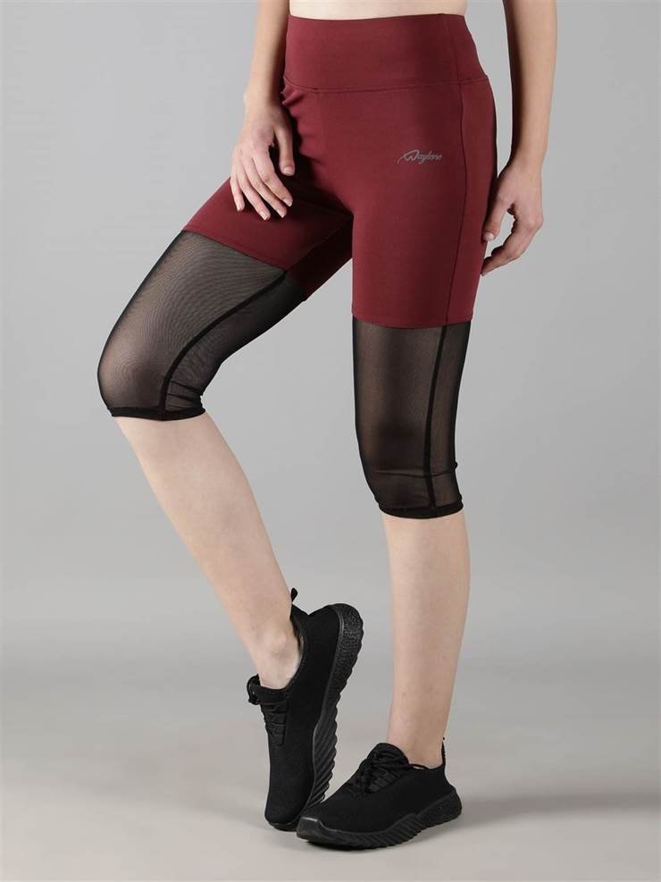 Waylene Women's Wine Color Capri Tights, Side Angle View