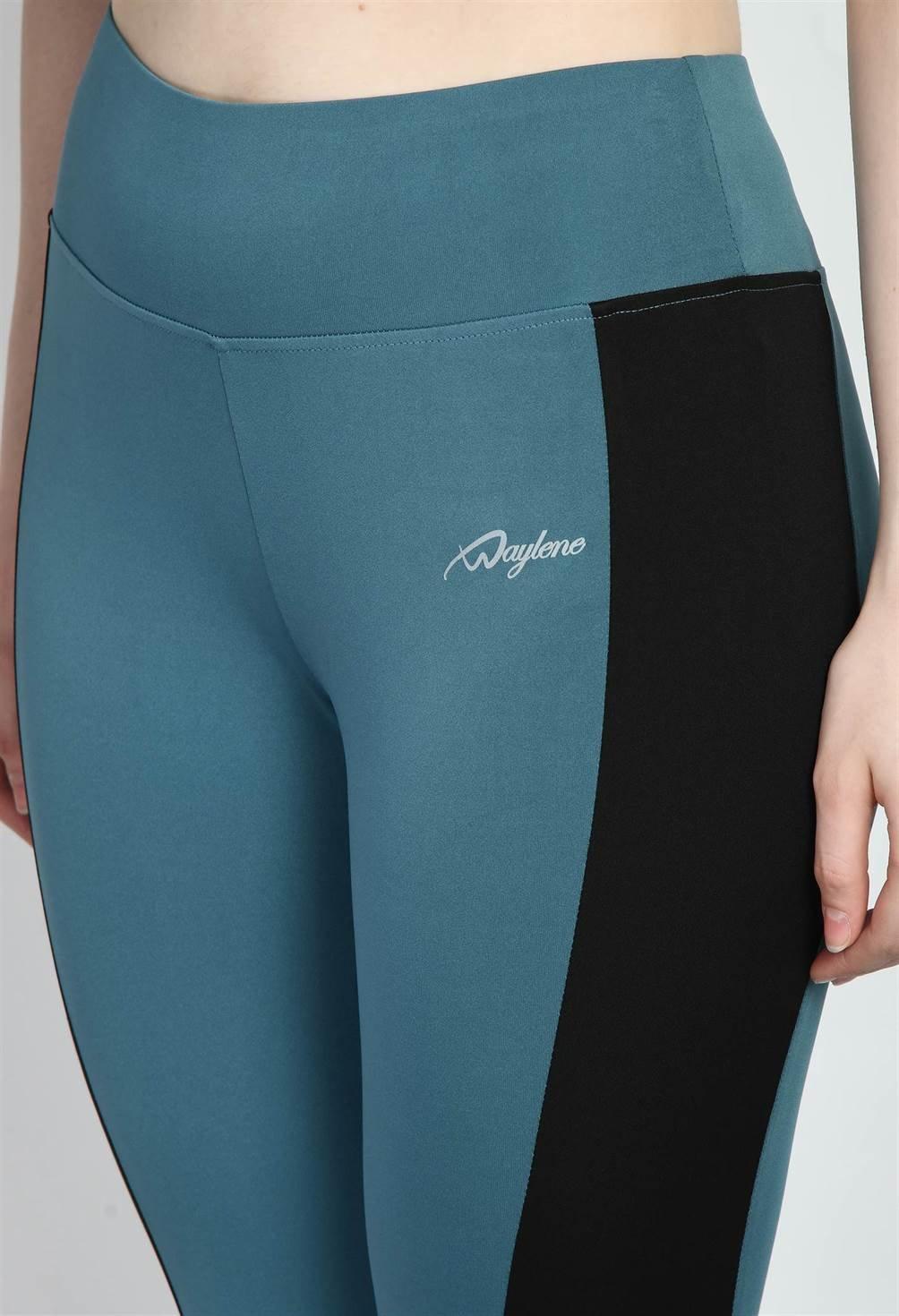Waylene Air Force Blue Tights, close-up of high waist and logo detail