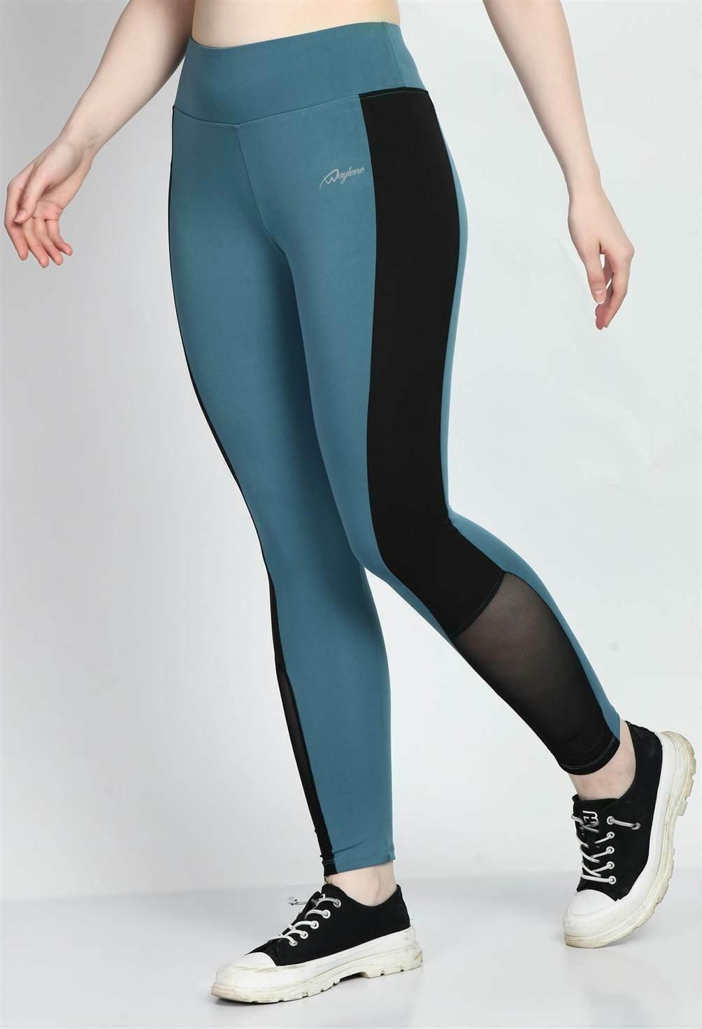 Waylene Air Force Blue Tights, side view showcasing mesh detail and high waist