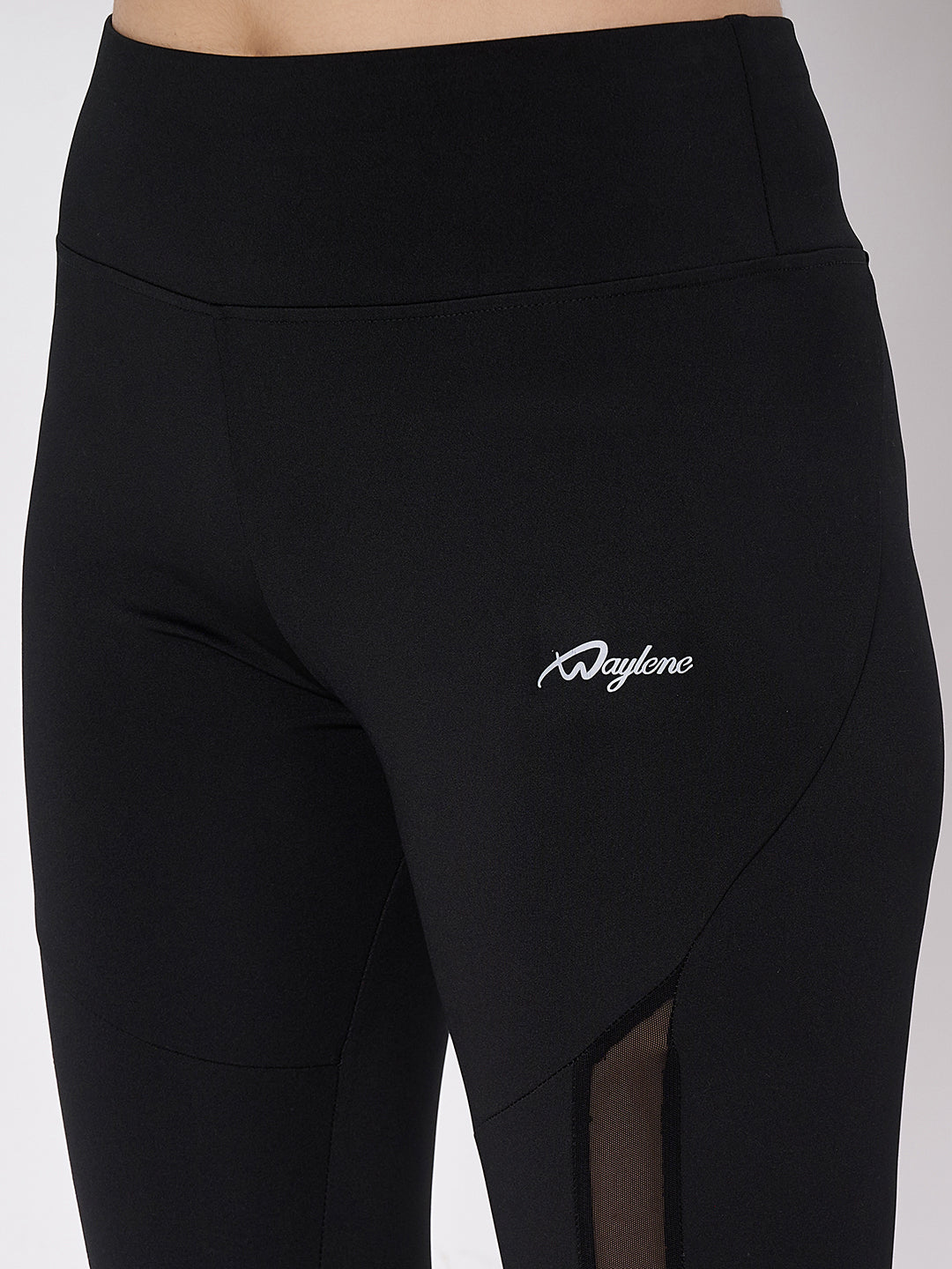 Waylene Black Sports Leggings Close-up with Logo Detail