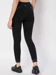 Back View of Waylene Sports Leggings in Black with Olive Accents