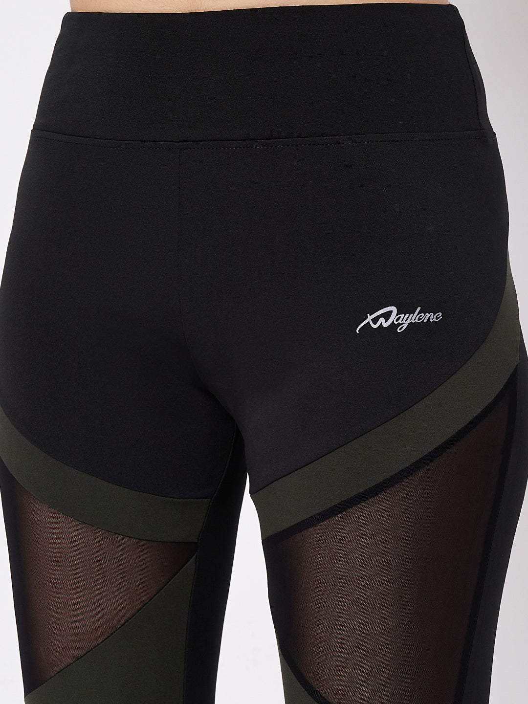 Close-Up of Waylene Sports Leggings with Logo and Mesh Panels