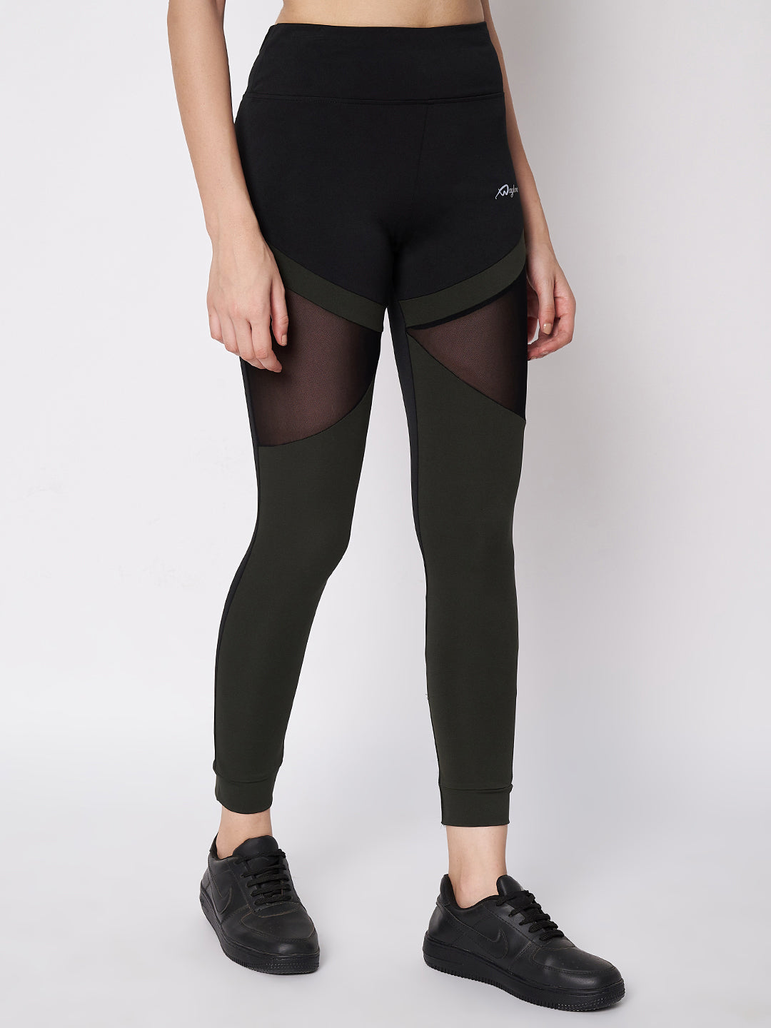 Waylene Sports Leggings with Contrast Panels and Mesh Inserts