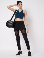 Waylene Black Sports Leggings with Mesh Panels and Matching Sports Bag