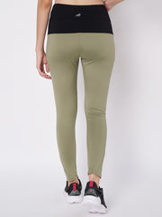 Back view of Waylene olive green leggings with black waistband