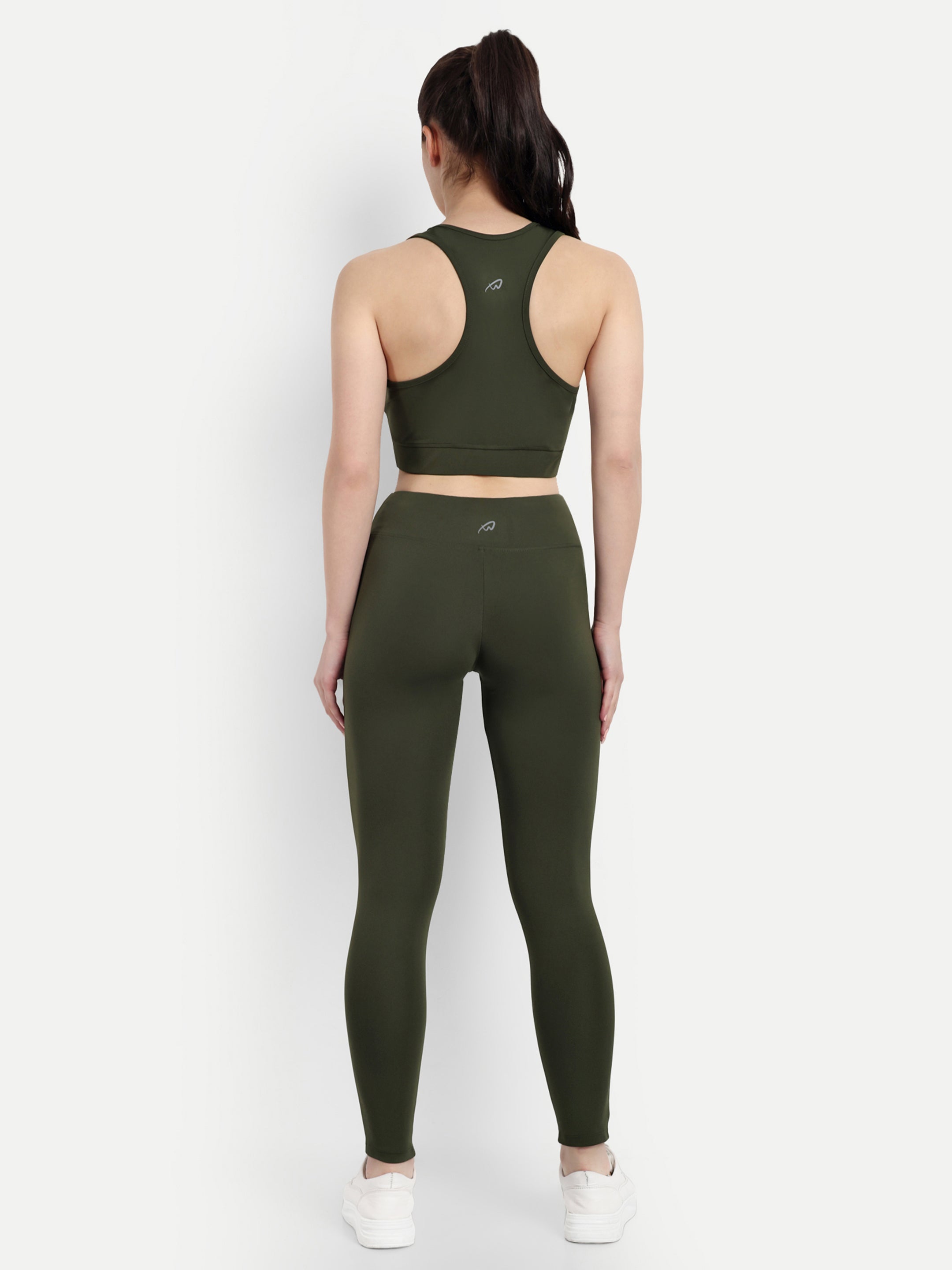 Waylene Olive Green Track Suit Back View Showing Racerback and Form-Fitting Leggings