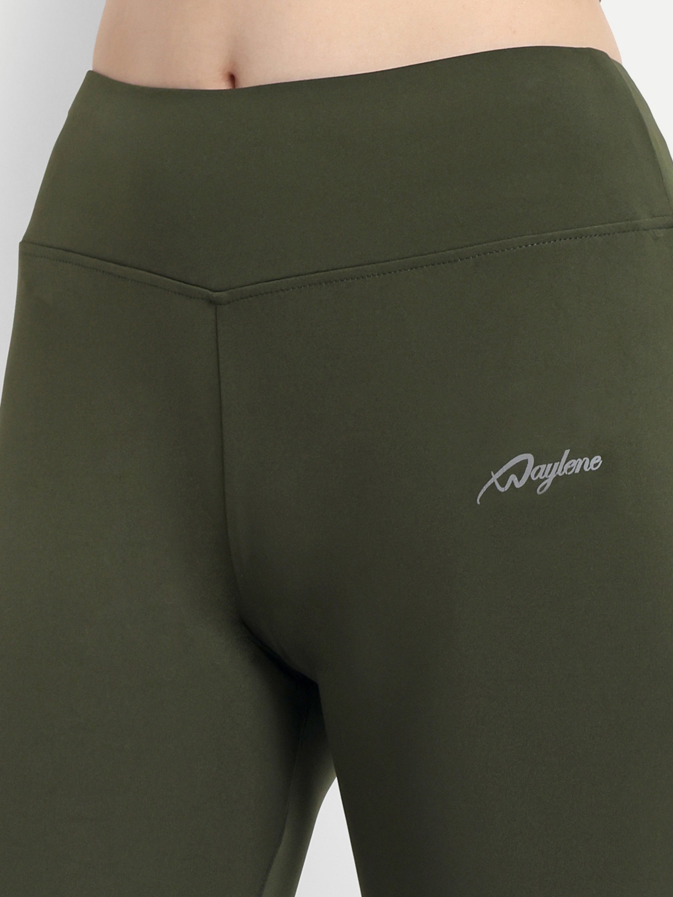 Waylene Olive Green High-Waisted Leggings Detail with Logo