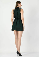 Waylene Dark Green Sleeveless A-Line Dress, back view