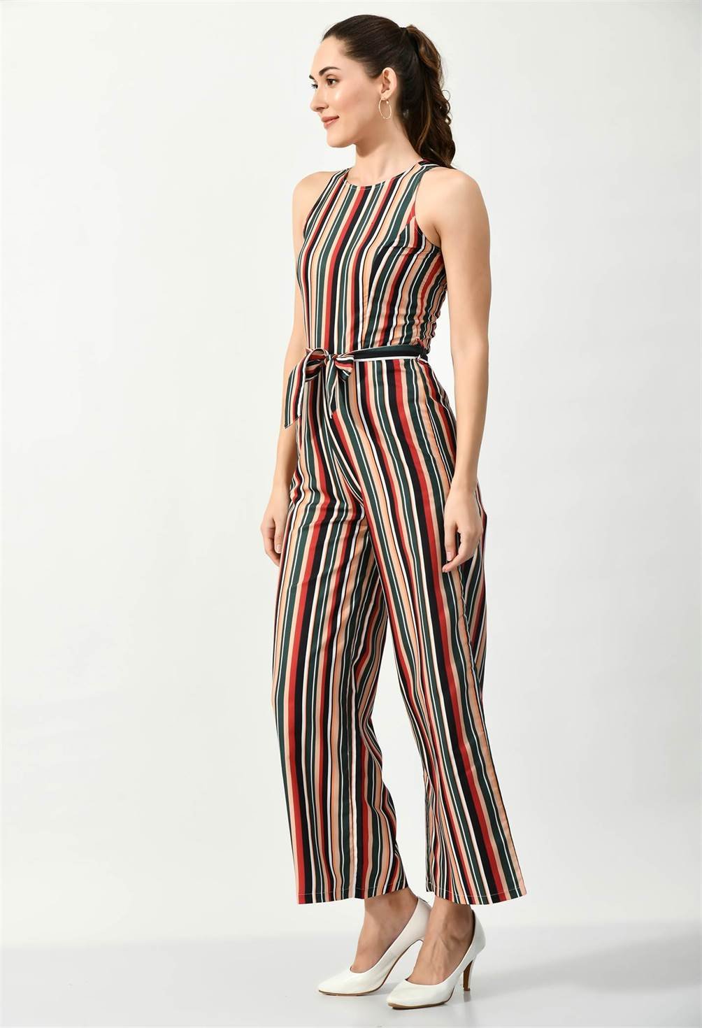 Waylene Striped Multi-Color Sleeveless Jumpsuit, Side Angle