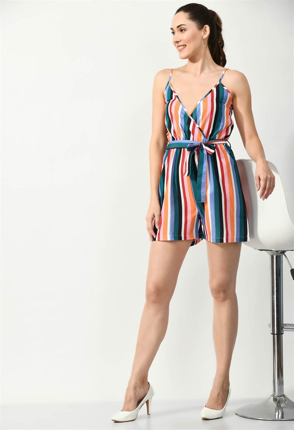 Waylene Multi-Color Striped Jumpsuit featuring Adjustable Straps